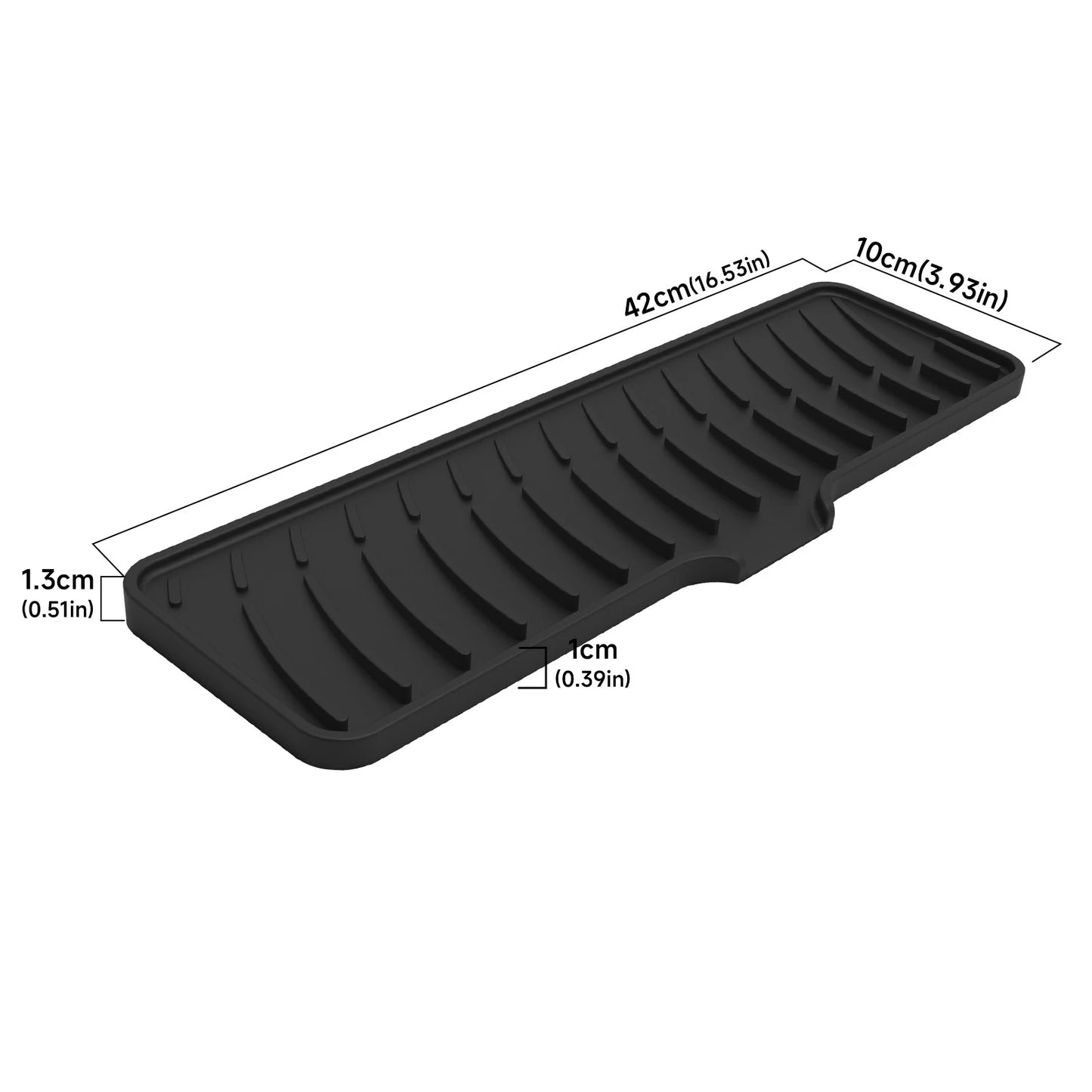 Sink Silicone Drain Mat Slope Diversion Water Pad Narrow Edge Water Control Mat Basin Splash Guard Pad Heat Resistant Drain Pad Peaceful Pleasures Health and Wellness black -L42W10cm silicone