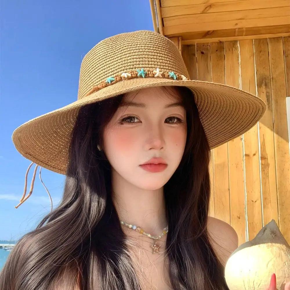 Starfish Wide Brim Straw Sun Hat – Foldable & Elegant
