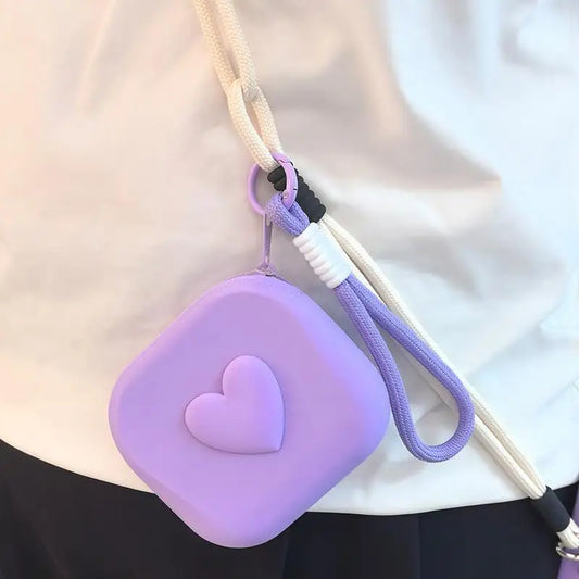 Heart Silicone Coin Purse Organizer Pouch with Woven Lanyard Silicone Coin Purse Oasis Select