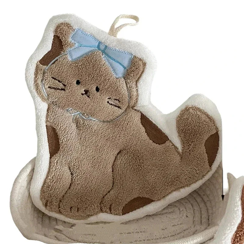 Hanging Style Thickened Pet Cat Super Absorbent Cute Cartoon Hand Towel Coral Fleece Kitchen Bathroom Practical Home Furnishings Peaceful Pleasures Health and Wellness