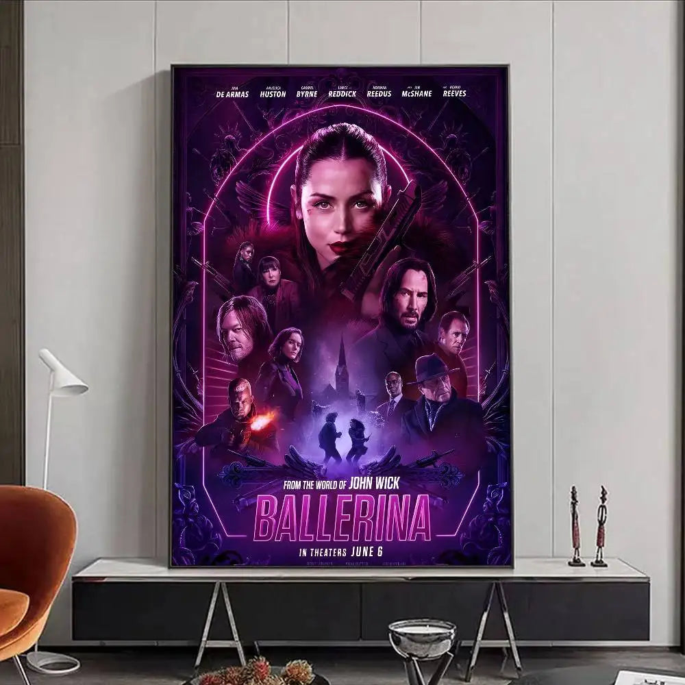 Movie J-John W-Wick B-Ballerina Poster HD art poster for home living room bar office decoration sticky waterproof Peaceful Pleasures Health and Wellness