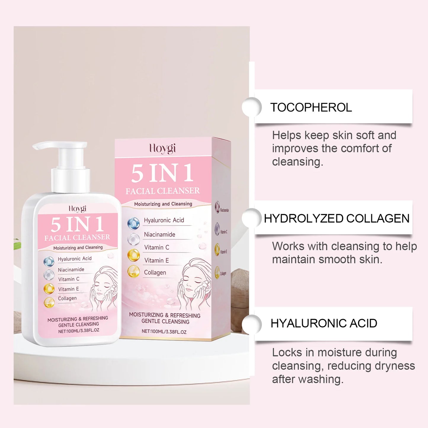 5-in-1 Hydrating Facial Cleanser – Foam, Brightening & Makeup