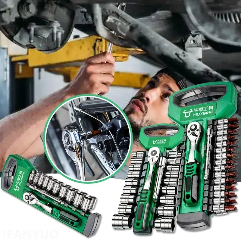 Ratchet Socket Wrench Set 1/4 3/8 Combination Motorcycle Car Repair Hand Tools Spanner Sleeves Head Auto Repairing Kit Peaceful Pleasures Health and Wellness