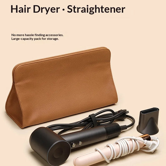 Hairdressing Tool Organizer Bag PU Leather Hair Straightener Curling Iron Storage Bag Hair Dryer Storage for Home Makeup Tools Peaceful Pleasures Health and Wellness