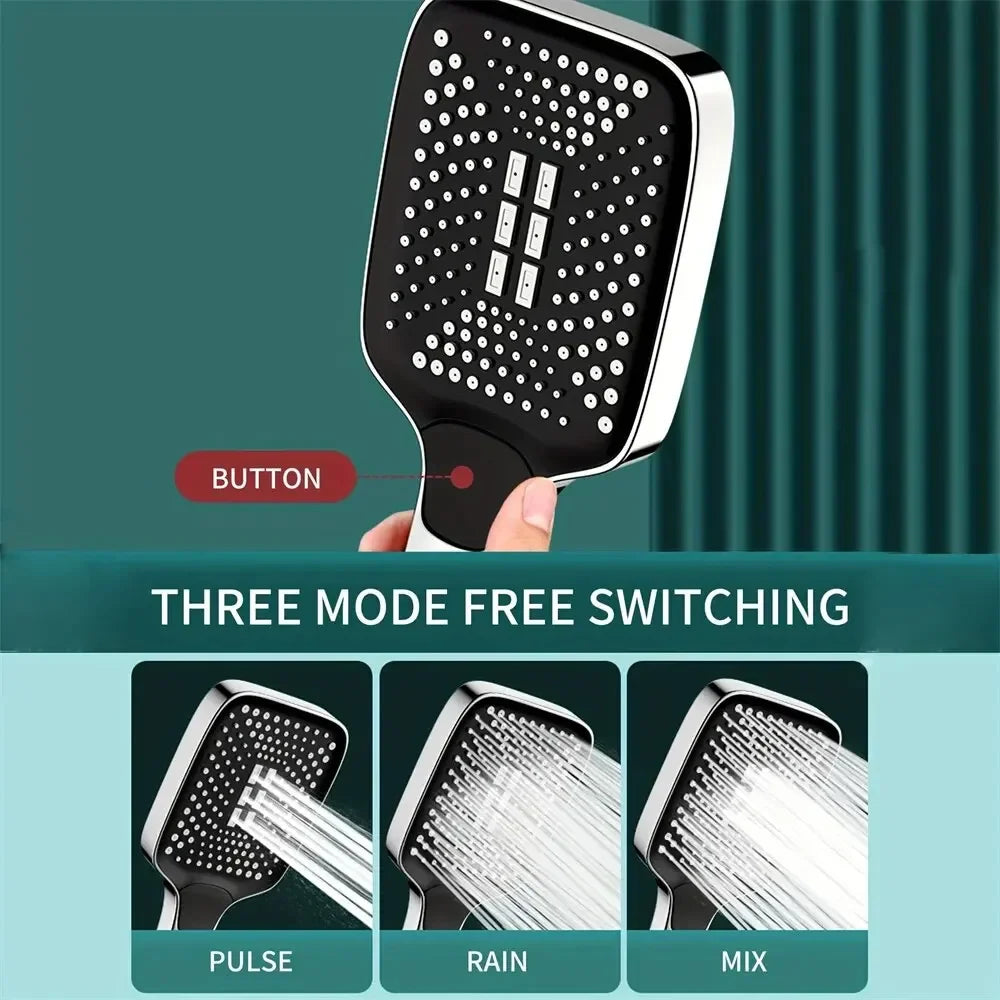 3-Mode High Pressure Handheld Rainfall Shower Head | Gold