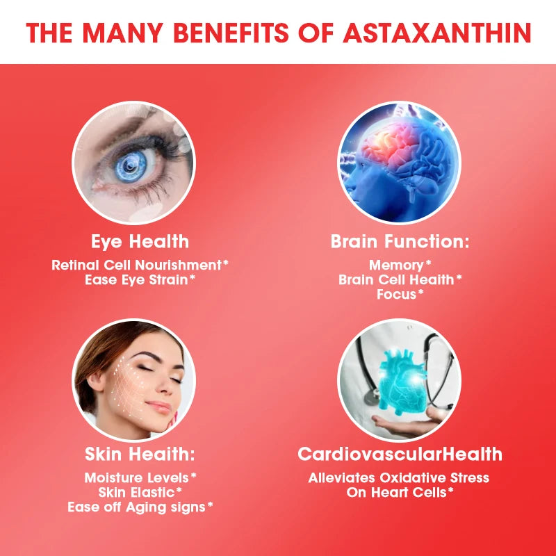 Astaxanthin Capsules – Eye, Skin, Joint & Cardiovascular Support | 120 Count Peaceful Pleasures Health and Wellness