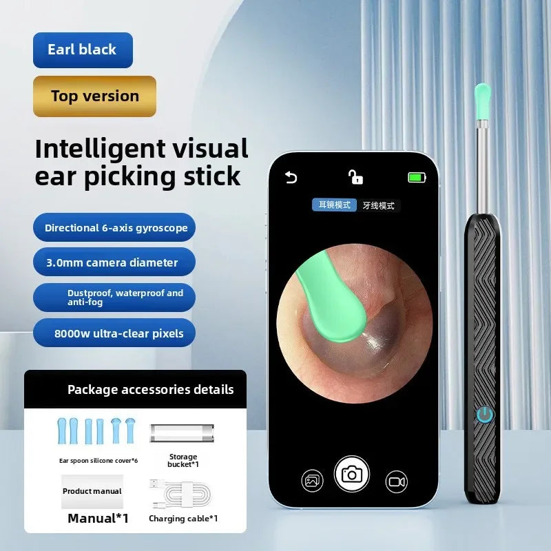 Visual Ear Cleaner With Camera LED Lights 4.0mm Lens Ear Wax Removal Tool Take Video HD Earpick Gifts Peaceful Pleasures Health and Wellness Black Set A