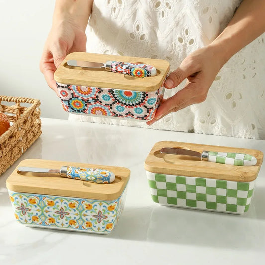 350ML 1set of Country-style Ceramic Butter Box, Retro Home Kitchen Cheese Butter Refrigerated Box, Butter Dish, Gift Storage Box Peaceful Pleasures Health and Wellness