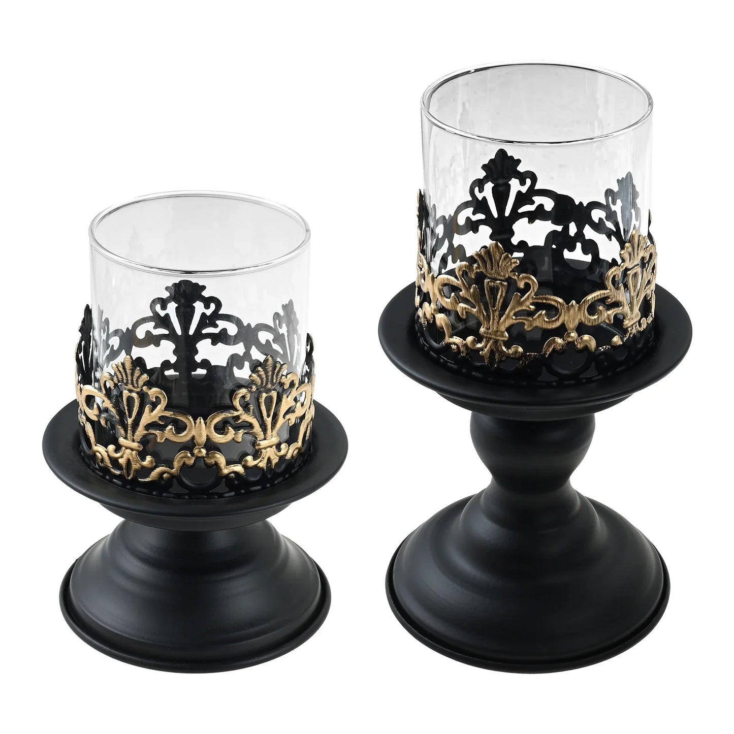 Black Iron Pillar Candle Holders Set of 2 | Home Decor Centerpiece