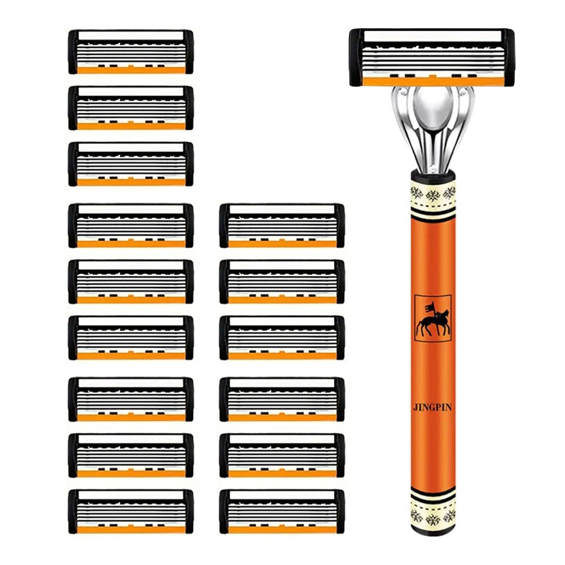 Men's 6-Blade Manual Razor Shaving Kit – Face & Beard Shaver