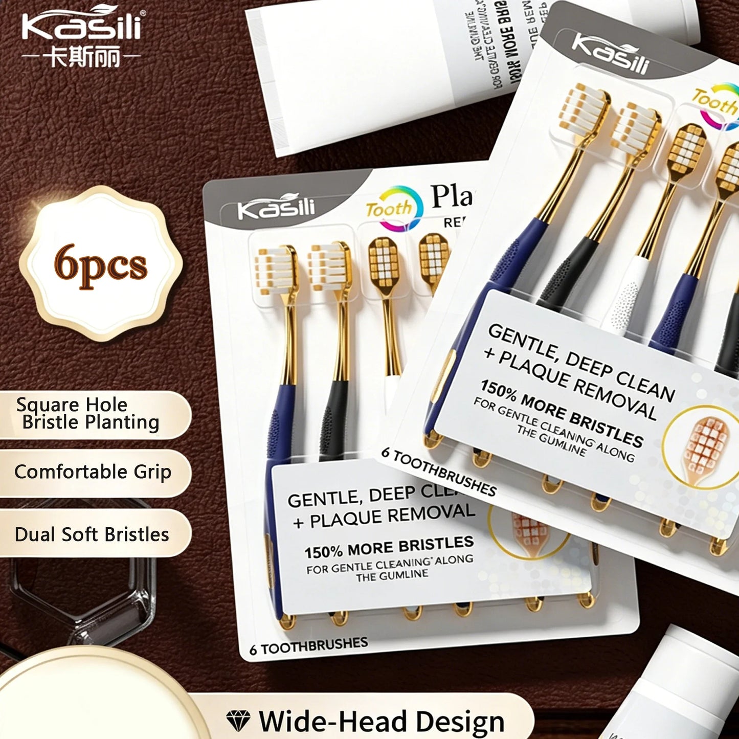 6-Pack Adult Soft Toothbrushes – Wide Head Gum Protection