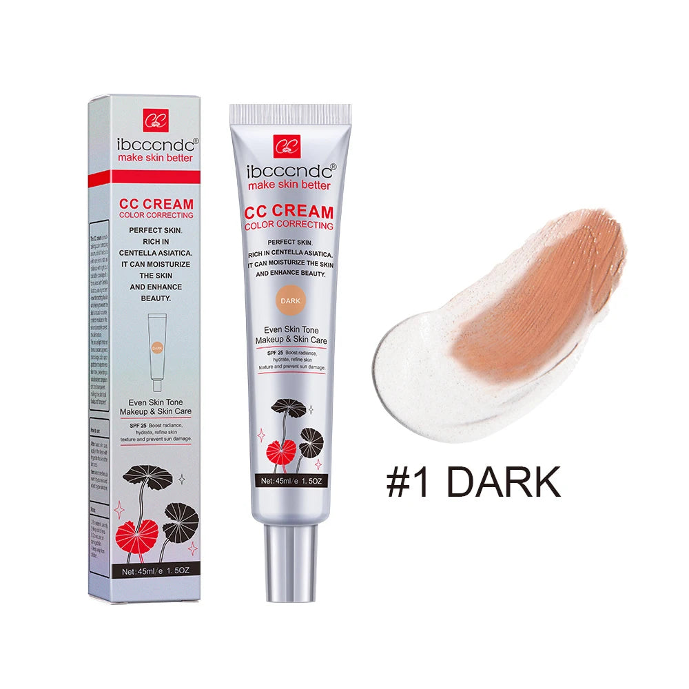 45ml Color Correcting CC Cream Facial Centella Asiatica Repair BB Cream Natural Concealer Whitening Liquid Foundation Cosmetics Peaceful Pleasures Health and Wellness dark 3pcs