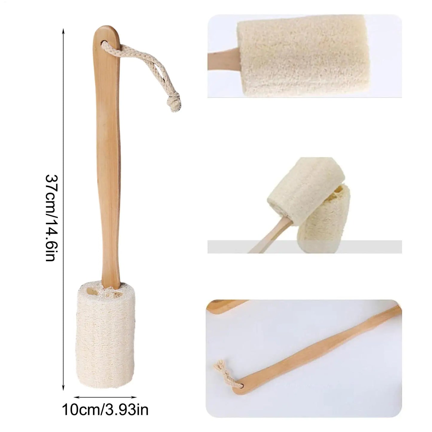 Loofah Back Brush with Long Wooden Handle – Body Scrubber
