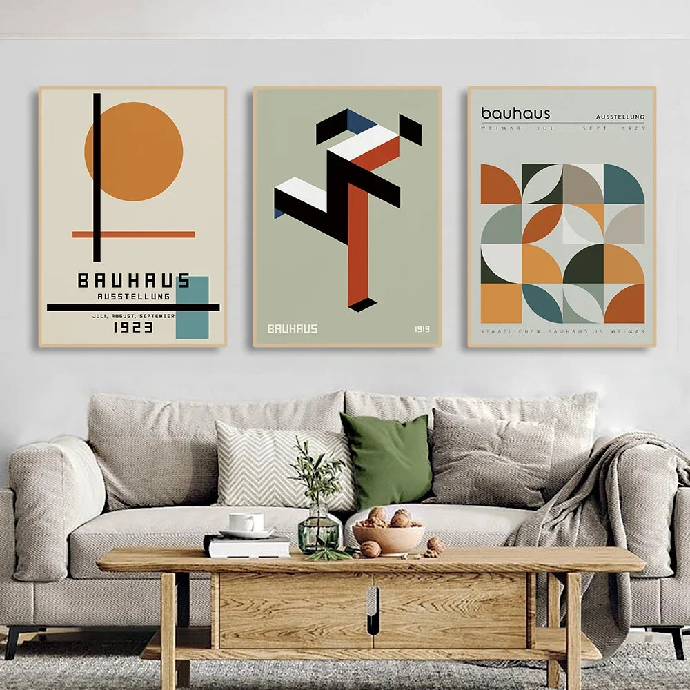 Modern Abstraction Wall Art Poster Prints Bauhaus Geometric Buildings Canvas Painting Picture for Bathroom Room Home Decor Peaceful Pleasures Health and Wellness