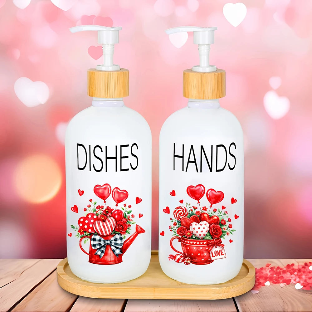 Watercolor Red Heart Truck Soap Dispenser with Tray – Refillable Pump Liquid Soap Container, Mother’s Day Gift Peaceful Pleasures Health and Wellness C Set