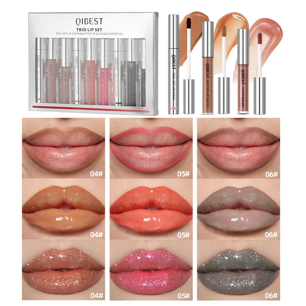 QIBEST Multifunctional Lip Makeup Kits Peel Off Lip Stain,Lip Glaze,Shimmer Lip Oil Balm Lasting Lipgloss Tint Colorful Cosmetic Peaceful Pleasures Health and Wellness SET B