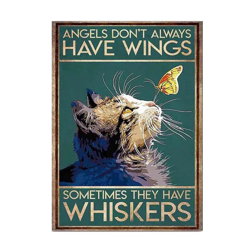 Funny Black Cat Coffee Canvas Wall Art | Retro Cat Poster