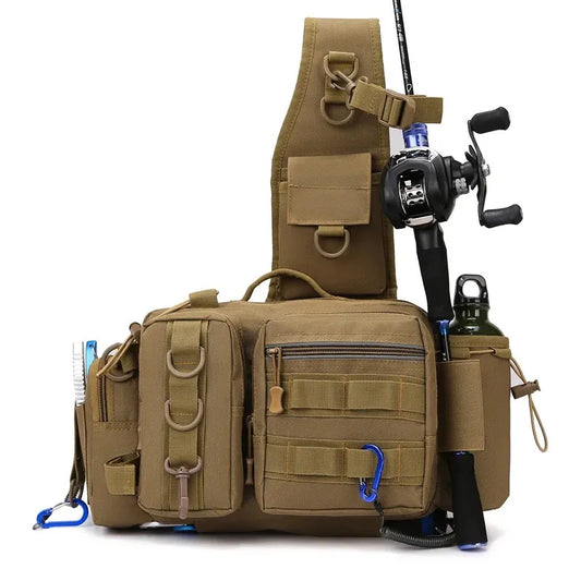 Fishing Tackle Backpack Fishing Fanny Pack Crossbody Bag Fishing Tackle Box Organizer with Rod & Gear Holder, Ideal for Fishing Peaceful Pleasures Health and Wellness