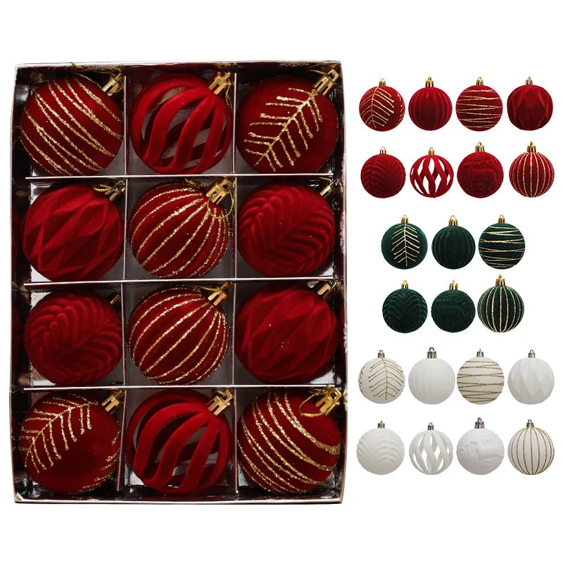 12-Pack Velvet Christmas Ball Ornaments 6cm – Red, Green & White