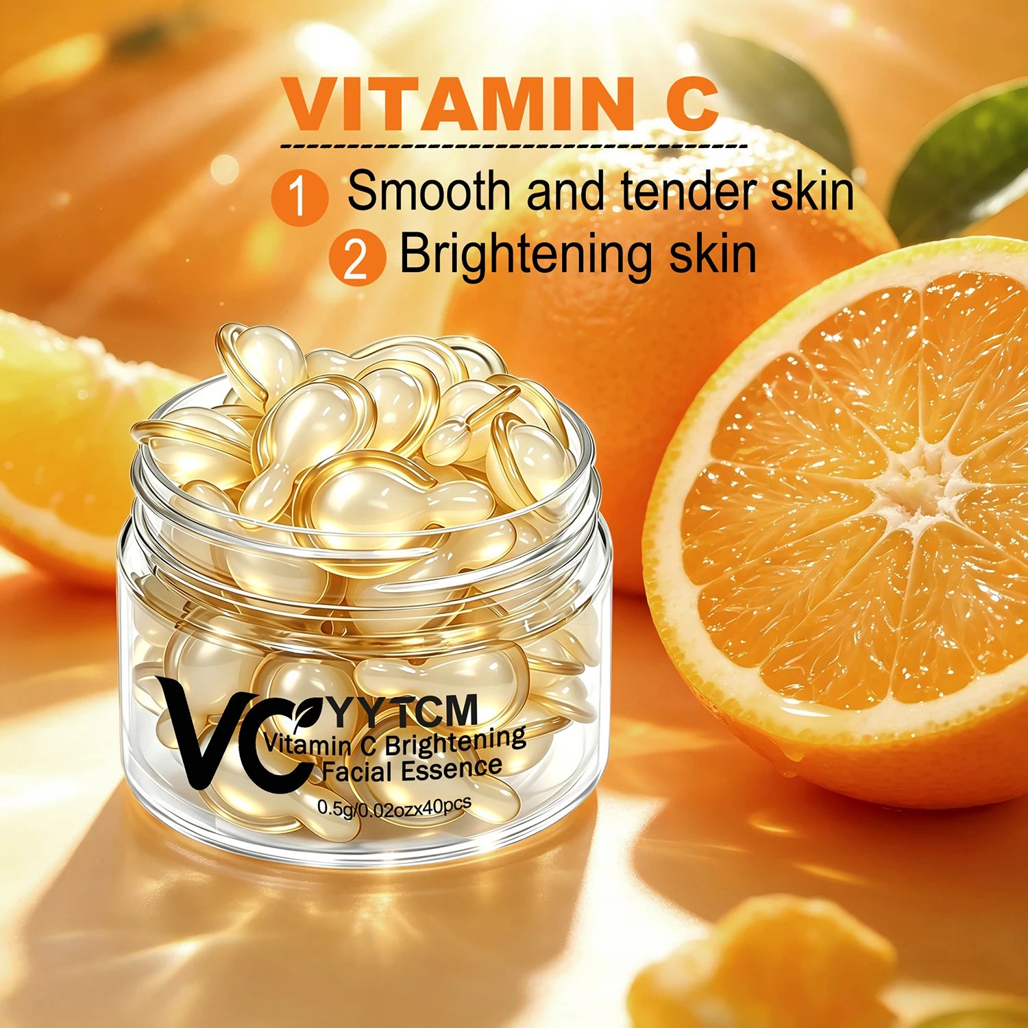Vitamin C Facial Serum, Moisturizing and Brightening, Firming the Skin, Contains Vitamin E, Retinol, Hyaluronic Acid Facial Skin Care Serum, 18 Capsules/30 Capsules/40 Capsules/50 Capsules/60 Capsules/80 Capsules/100 Capsules Peaceful Pleasures Health and Wellness