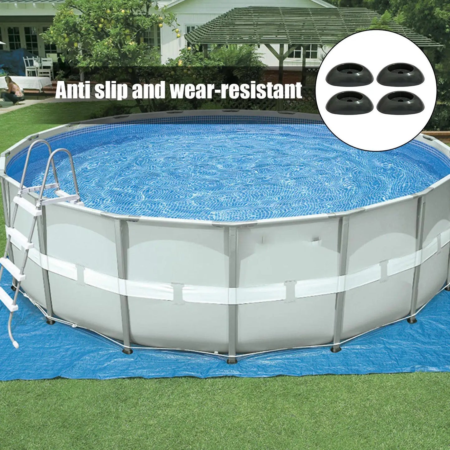 4-Pack Pool Stand Base Plastic Feet for Above-Ground Pool Frames Pool Leg End Caps Peaceful Pleasures Health and Wellness