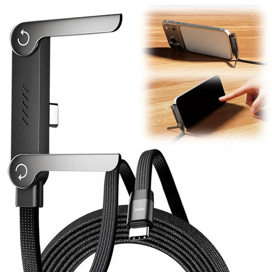 240W USB-C Fast Charging Cable with Built-In Phone Stand & 90° Elbow Connector Peaceful Pleasures Health and Wellness