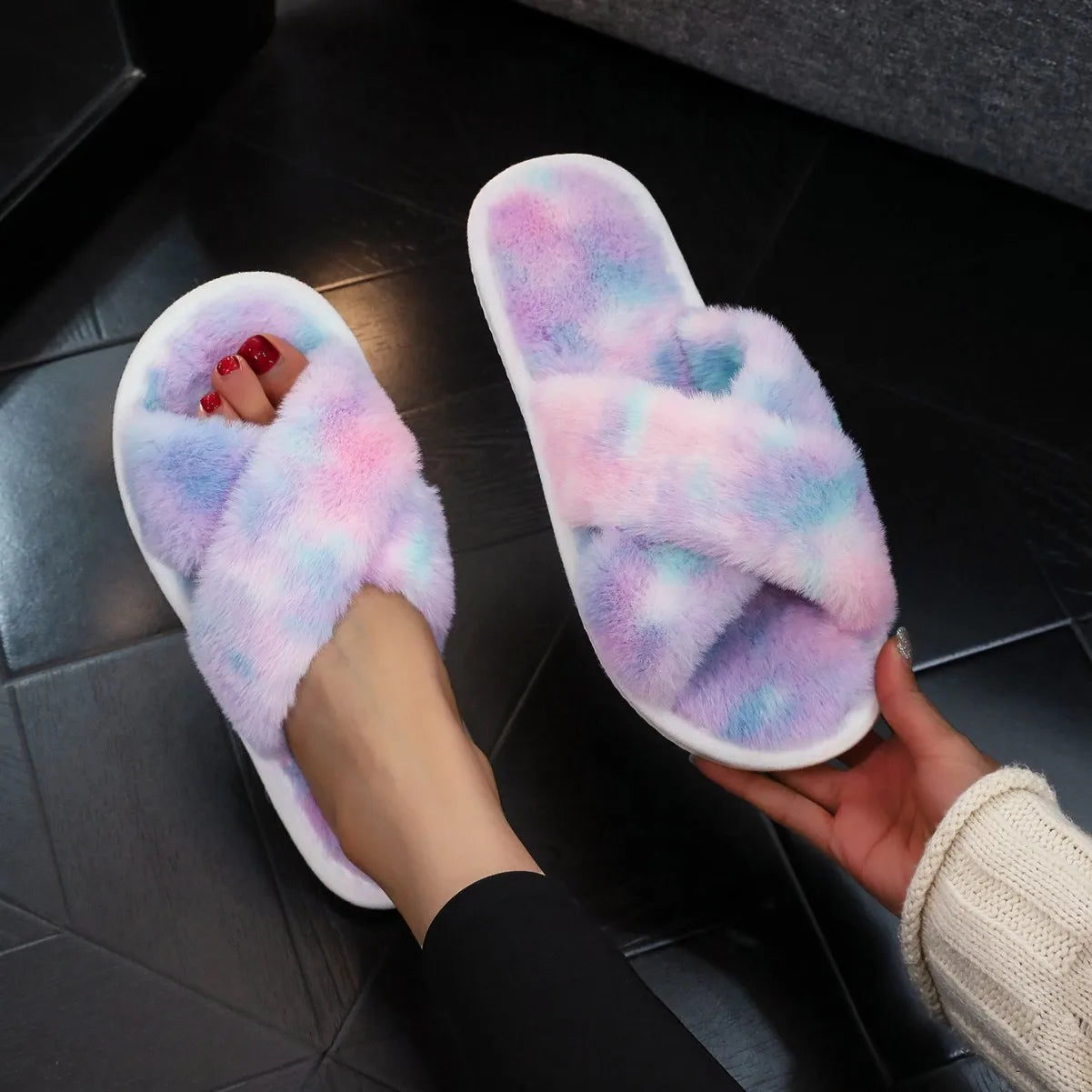 Women's Plush Fur Slippers | Warm Anti-Slip EVA Indoor Slides