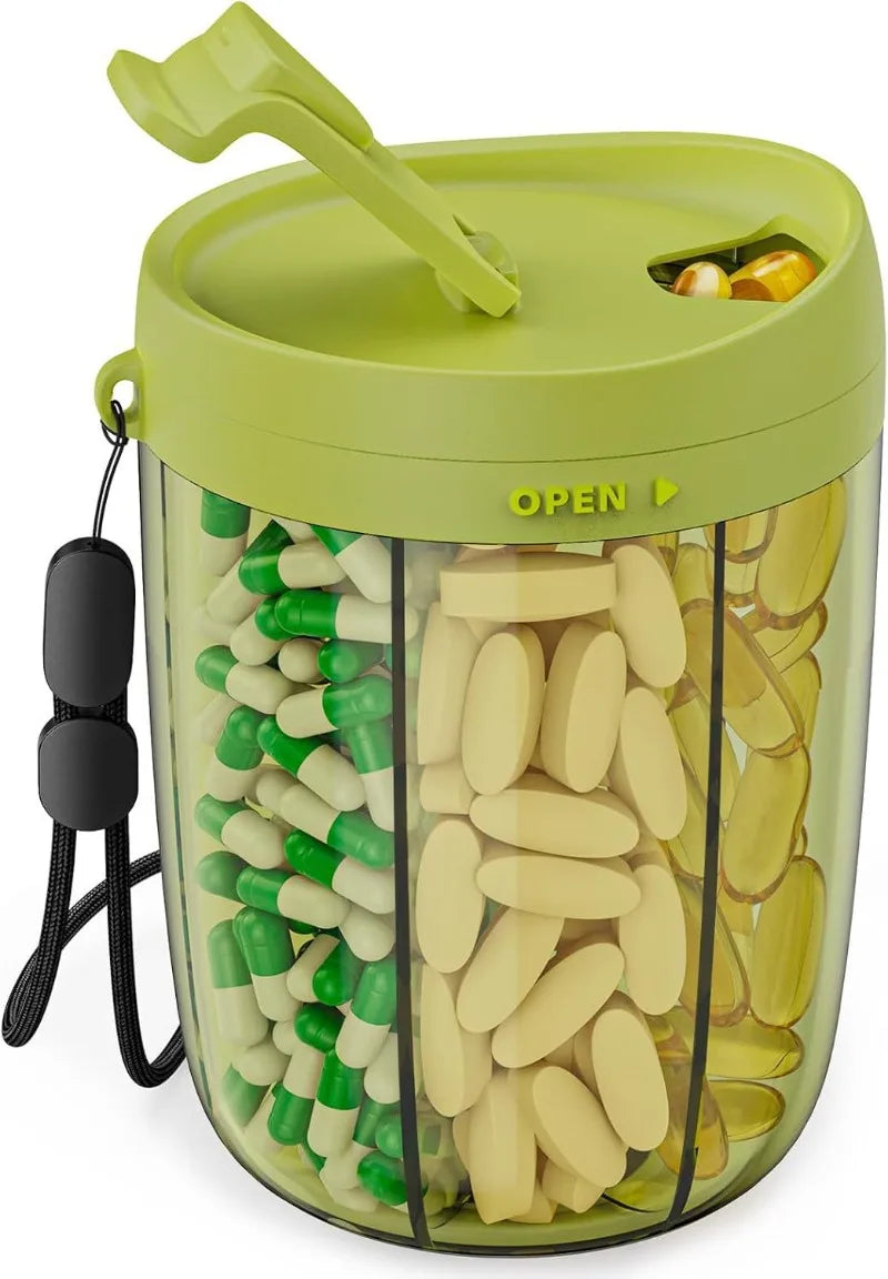 Large Pill Cup Bottle Organizer Supplement Organizer for Holding 6 Various Vitamins Travel Pill Case Box Straw Container Peaceful Pleasures Health and Wellness green