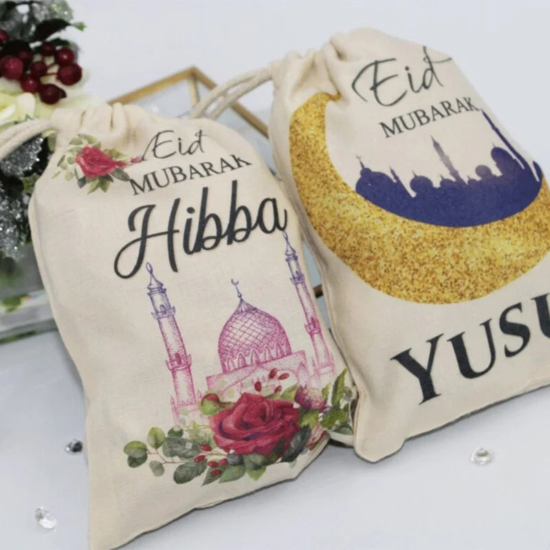 5-Pack Personalised Eid Mubarak Gift Bags | Custom Name Eidi Personalised Gift Bags Peaceful Pleasures Health and Wellness
