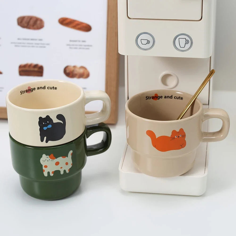 Japanese Stackable Cute Cat Ceramic Coffee Mug | Cartoon Cup