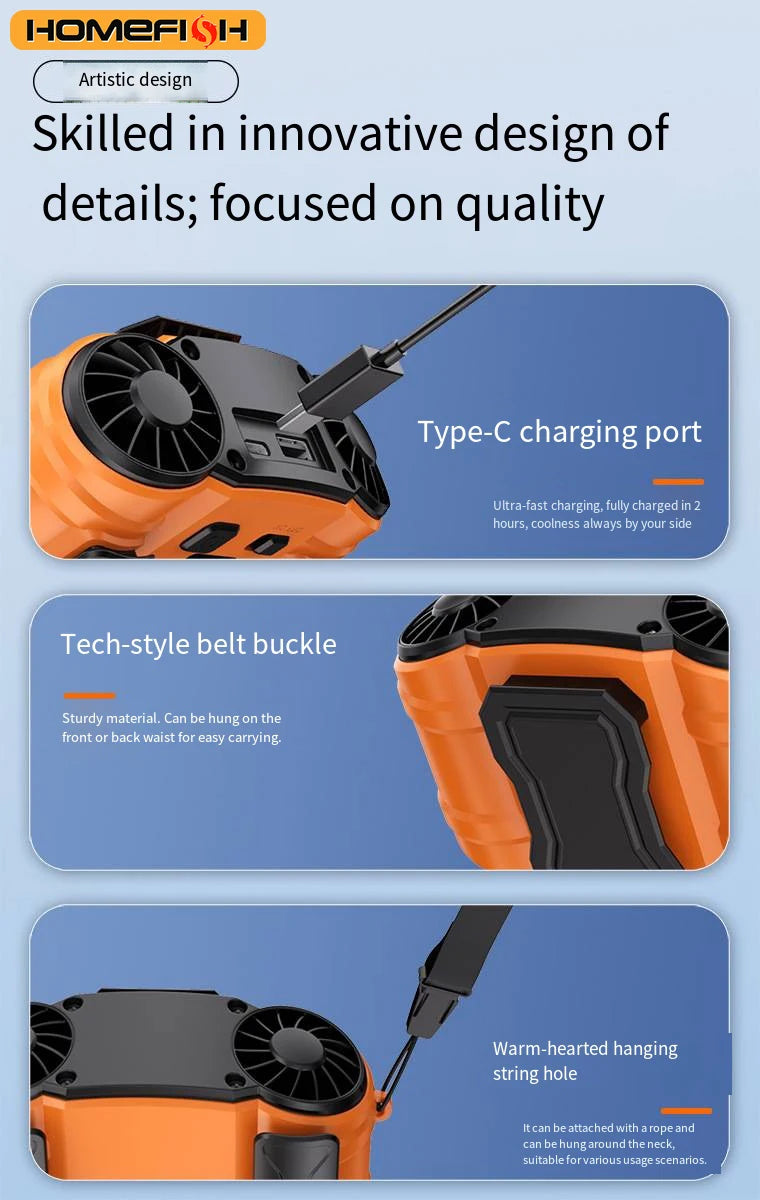 Waist Clip Fan Portable Mini Hanging Neck Fan USB Rechargeable Fan Small Outdoor Camping Sports Waist Fan with Power Bank LED Li Peaceful Pleasures Health and Wellness