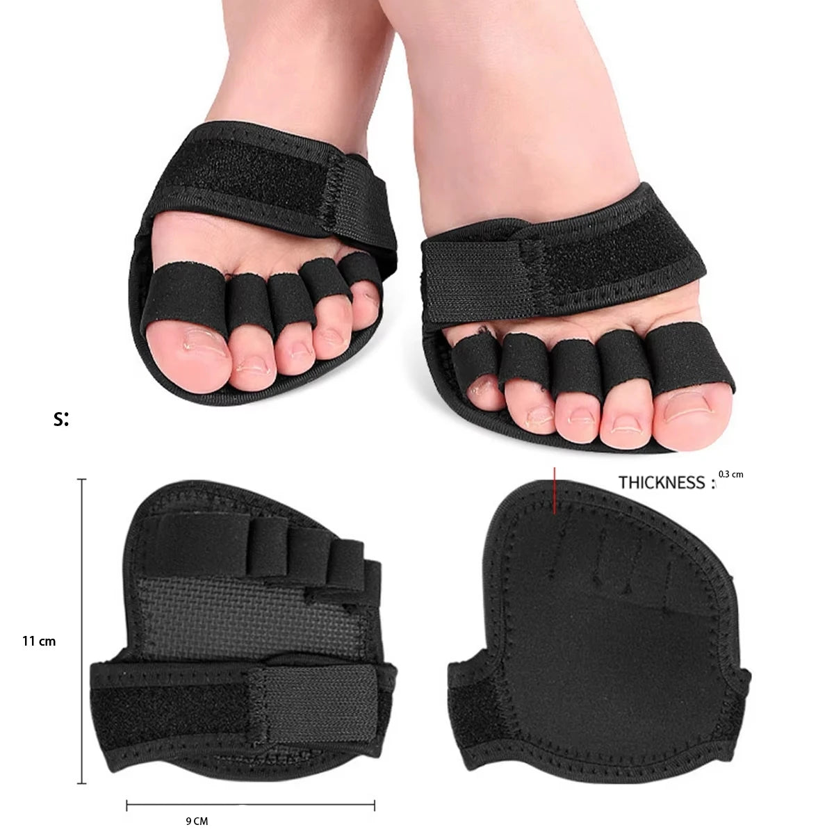 1 Pair Adjustable 5 Finger Half Palm Forefoot Cushion Thumb Toe Eversion Overlapping Hammer Shaped Toe Splitter Foot Care Tools Peaceful Pleasures Health and Wellness Black S 1pair