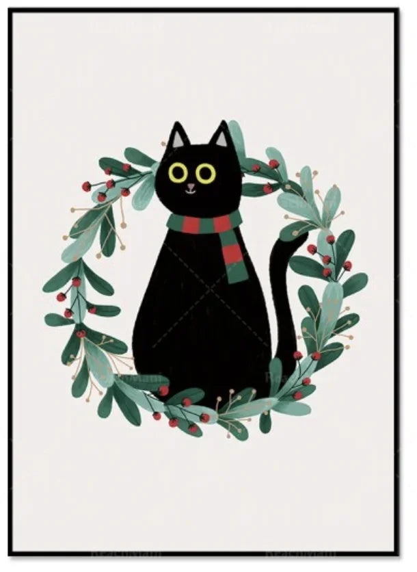 Funny Christmas Cat Vintage Canvas Poster | Retro Wall Art Print Canvas Wall Art Print Peaceful Pleasures Health and Wellness ZLH5545 100x150cm No Frame