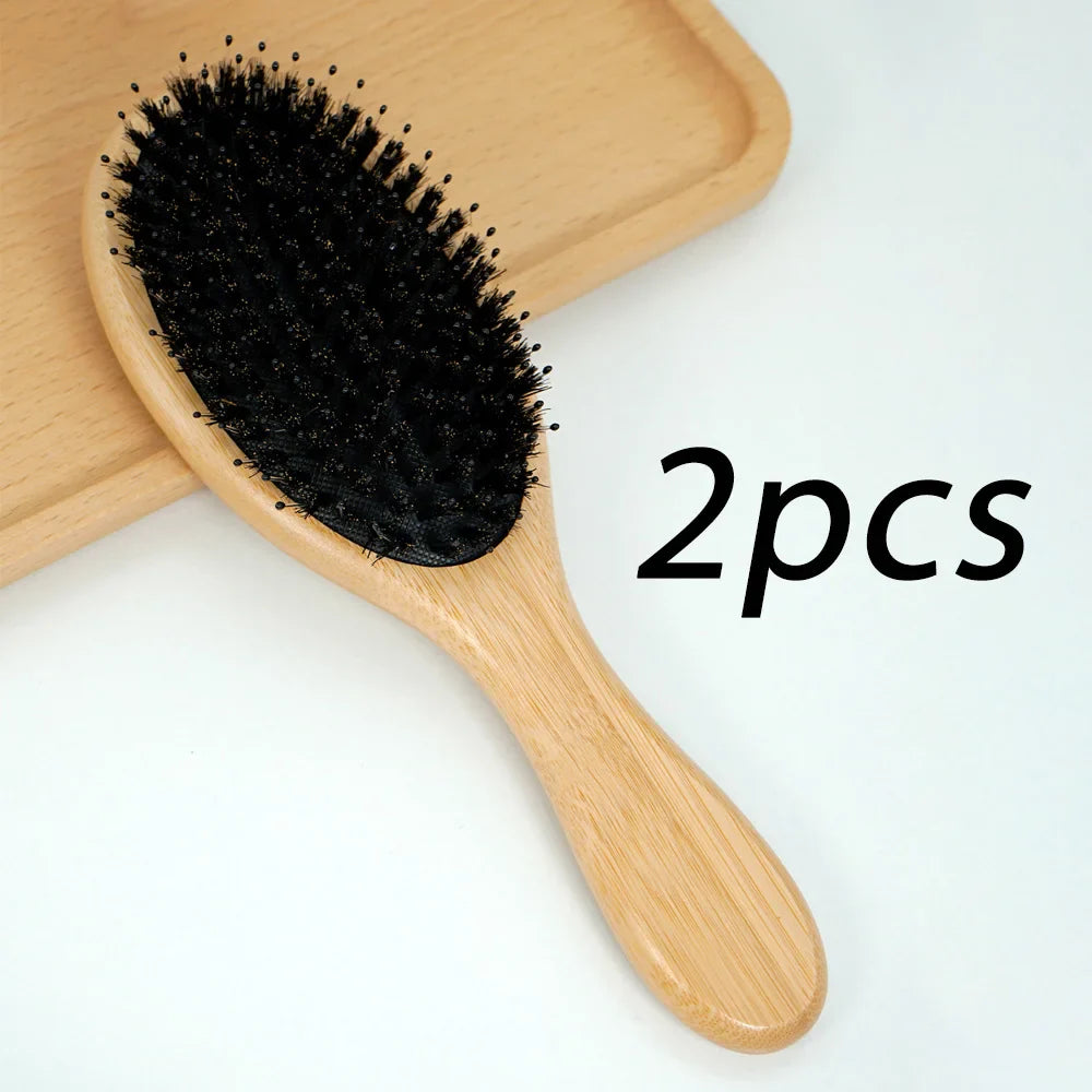Natural Bamboo Boar Bristle Hair Brush & Air Cushion Comb