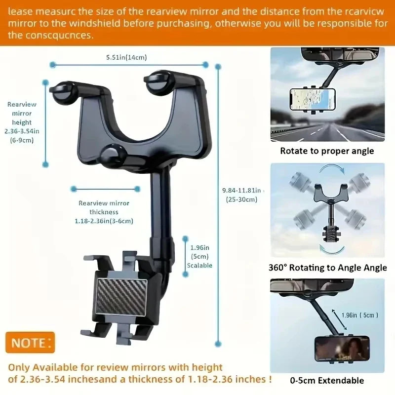 360° Rearview Mirror Phone Mount | Universal Car Holder