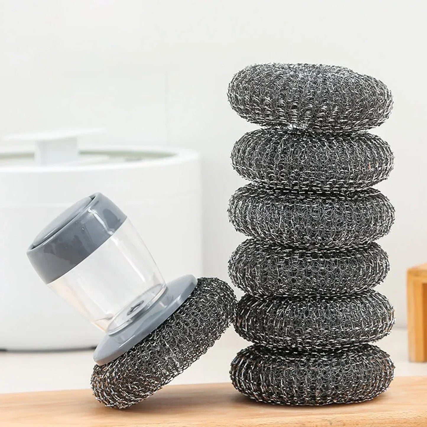 Soap Dispensing Pot Scrubber Brush | Kitchen Cleaning Tool