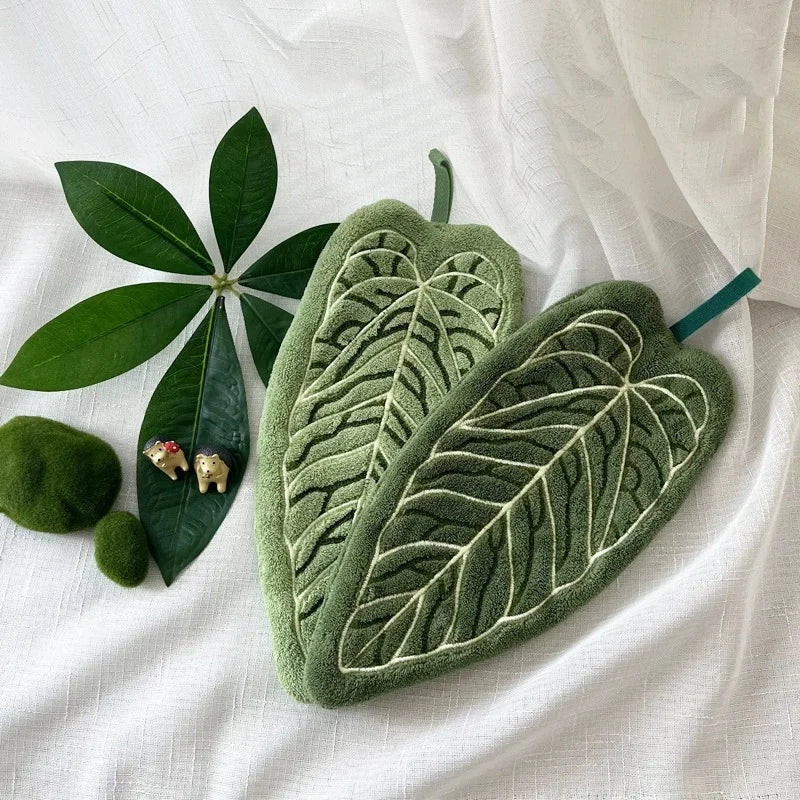 Ultra-Absorbent Quick-Dry Tropical Leaf Hand Towel w/ Loop Hand Towel Peaceful Pleasures Health and Wellness