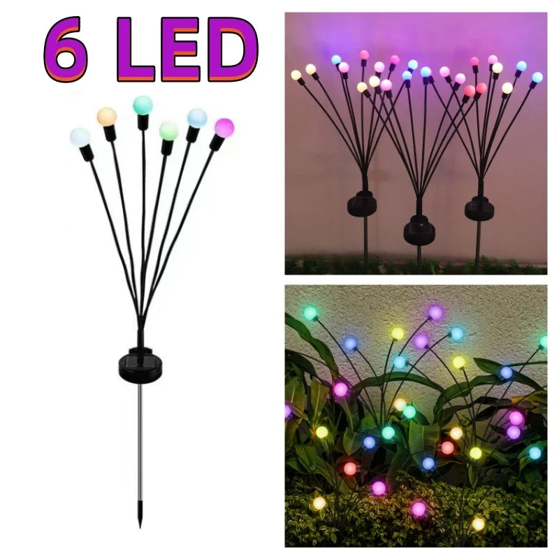Solar Firefly Garden Lights 6/8/10 LED Swaying Outdoor Stakes