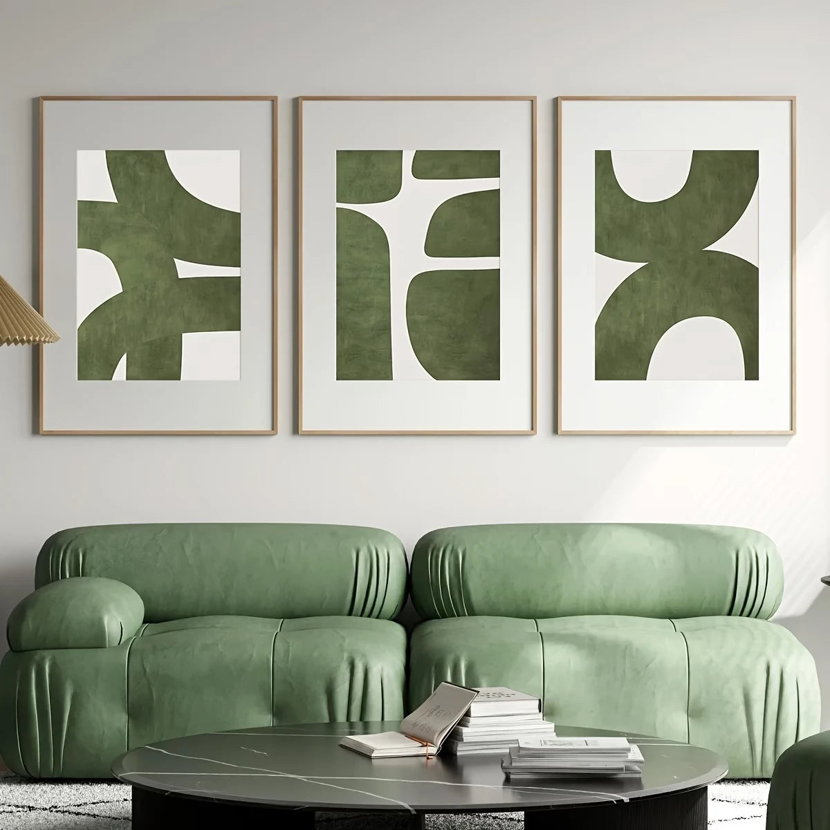 3-Piece Minimalist Green Abstract Canvas Wall Art Gallery Set