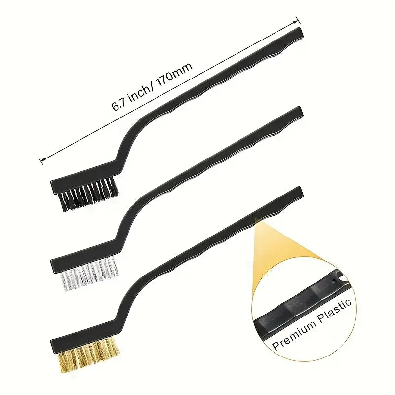 3 9pcsProfessional Stainless Steel Brass Nylon Wire Brush Sets Curved