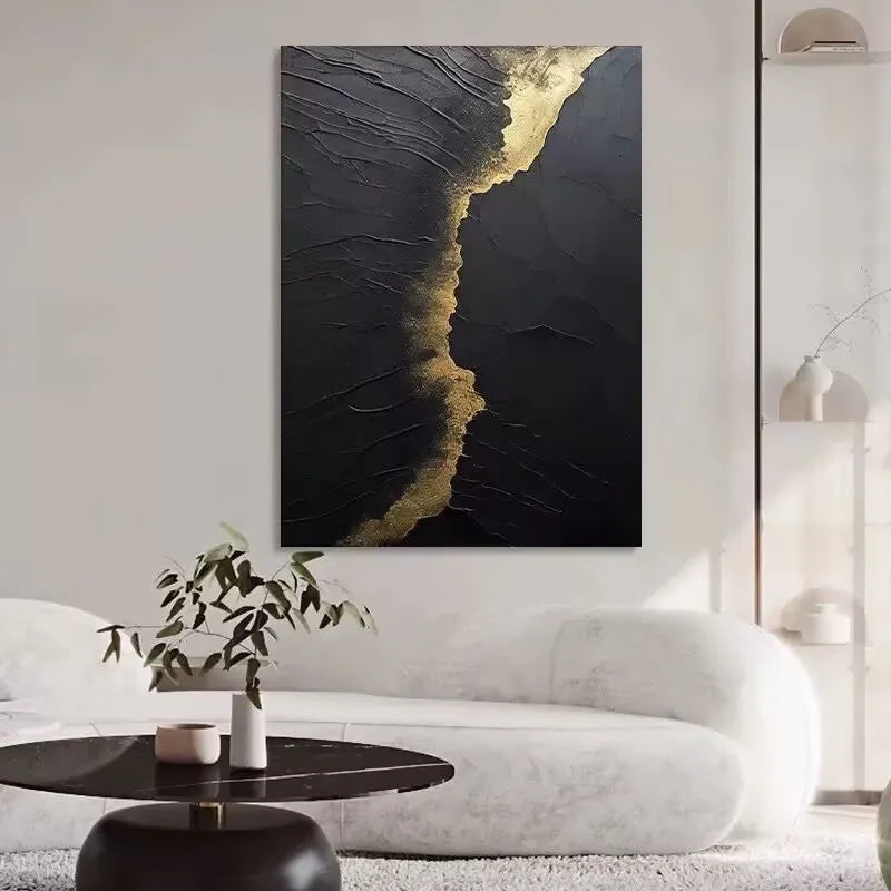 Modern Simple Abstract Black Texture Wave Hanging Painting,100% Handmade,Wall Art Decor,Living Room,Bedroom,Sofa Background Wall Peaceful Pleasures Health and Wellness
