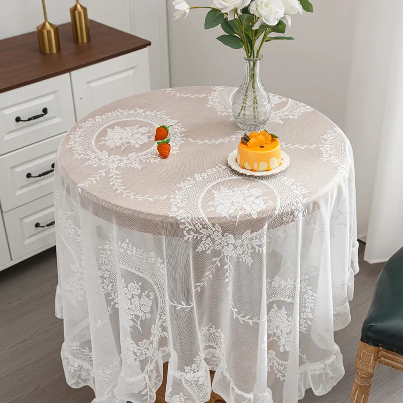 Battilo White Floral Lace Tablecloth | Wedding & Dining