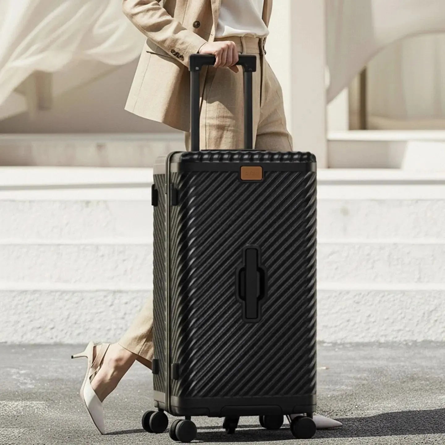 Waterproof PC Suitcase 20 24 26 28 30 Inches with Cup Holder Large Capacity Spinner TSA Travel Trolley Case with Lock for Travel Peaceful Pleasures Health and Wellness
