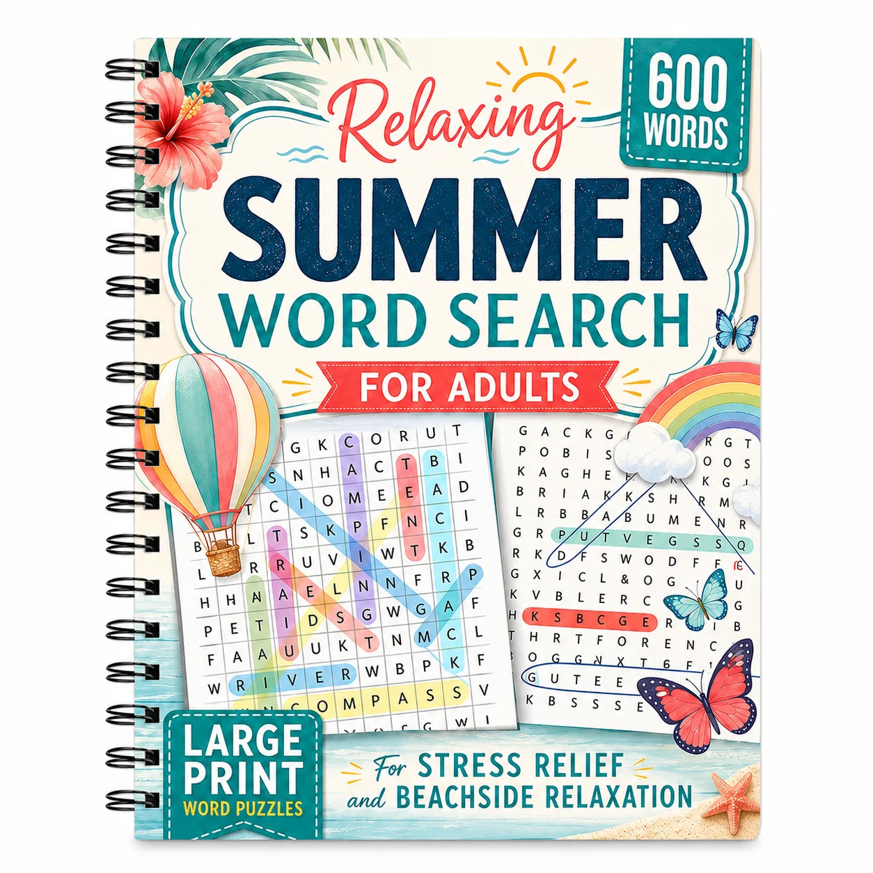 Summer Word Search Adults Large Print 600 Words Relaxing Puzzle Book