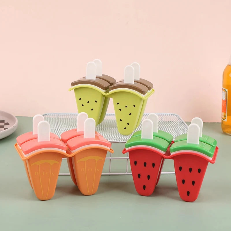 4-Grid Fruit Shaped Popsicle Molds with Lids | BPA-Free 4pcs