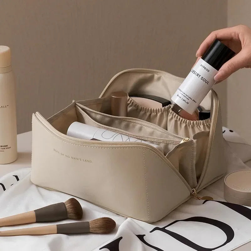 Large PU Leather Travel Cosmetic Bag – Waterproof Makeup Organizer