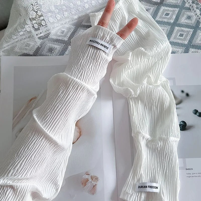 Ice silk sunscreen sleeves, solid color, simple Korean version, driving, cycling, sun shading, UV protection, summer Peaceful Pleasures Health and Wellness DUMxiutao-white