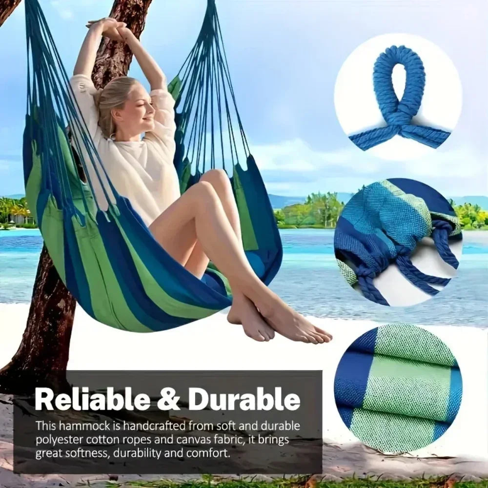 1pc Folding portable outdoor canvas hammock camping swing hammock with tree rope is perfect for gardens terraces backyards Peaceful Pleasures Health and Wellness