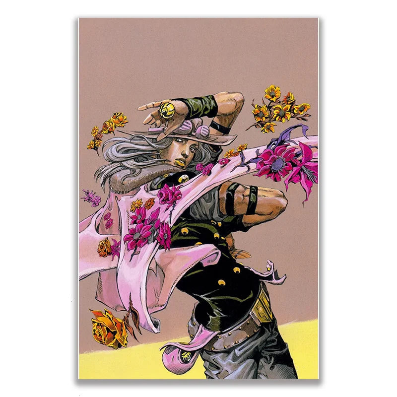JoJo's Bizarre Adventure Retro Canvas Wall Art Anime Poster Canvas Wall Art Peaceful Pleasures Health and Wellness 24 40x60cm Unframed