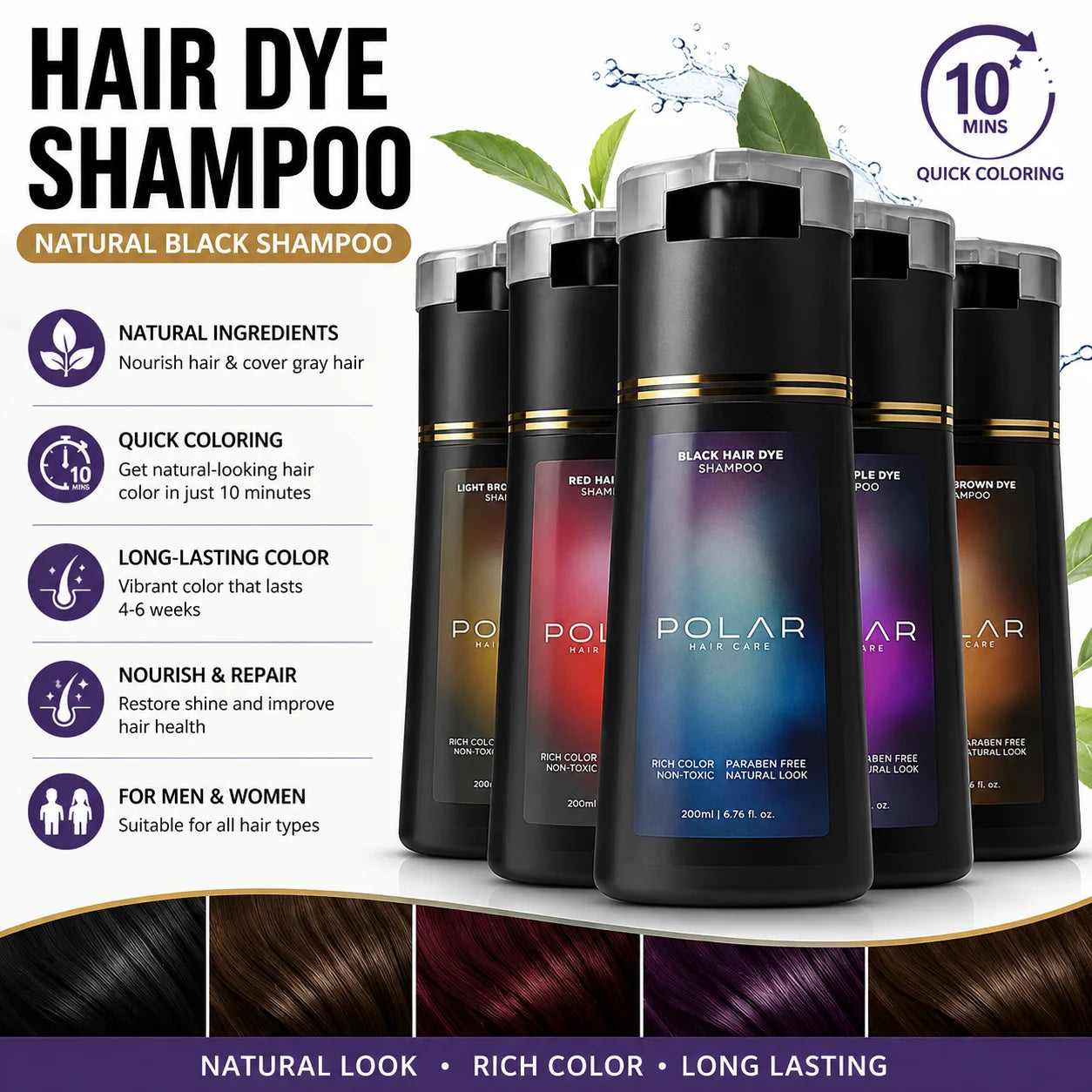 Gray Coverage Color-Dyeing Shampoo 200ml – Black Brown Purple